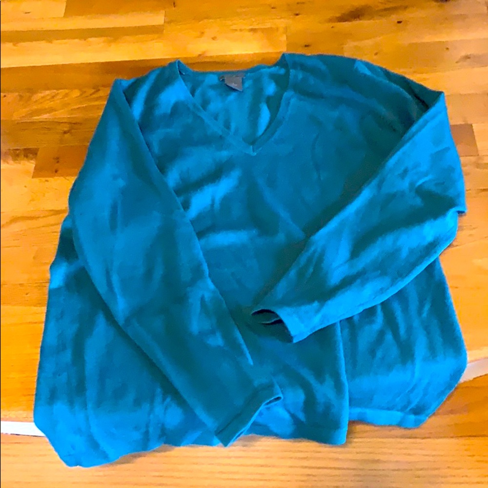 Teal V-neck sweater, merino and acrylic